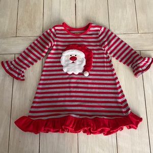 Be Mine Boutique Red Gray Striped Ruffle Santa Christmas Dress Nightgown